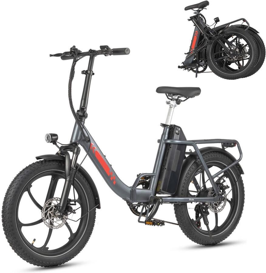 MAXTURN Mule Volwassen elektrische fiets – Accu 48V 20Ah – 7 versnellingen – Banden 20×3 0 inch grijs