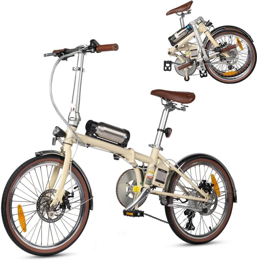 MAXTURN Smart20 Elektrische stadsfiets – Accu 36V 5 2Ah – Banden 20×1 35 inch beige