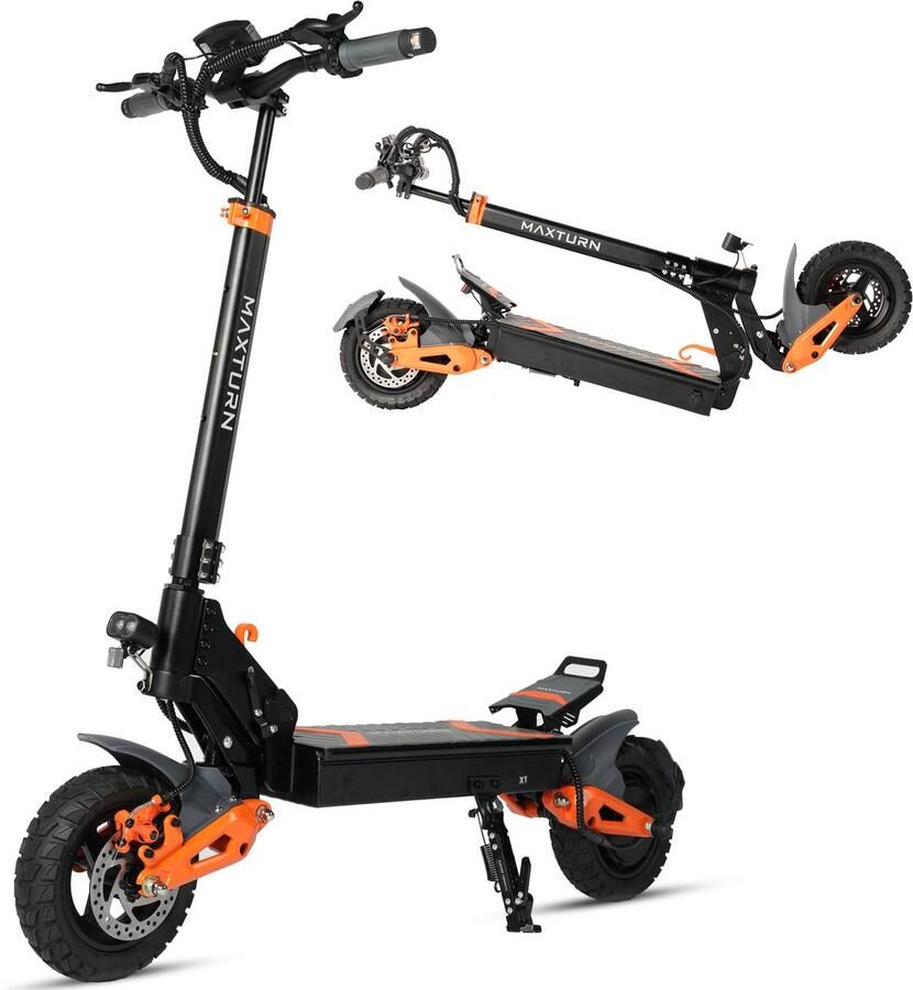 MAXTURN X1 Elektrische Step 48V 15.6Ah 749Wh batterij 50 km Actieradius 500W Motor Topsnelheid 25 km u 10 Inch Tubeless Banden Schijfrem voor en achter Opvouwbaar & Lichtgewicht LED-Display Oranje Zwart