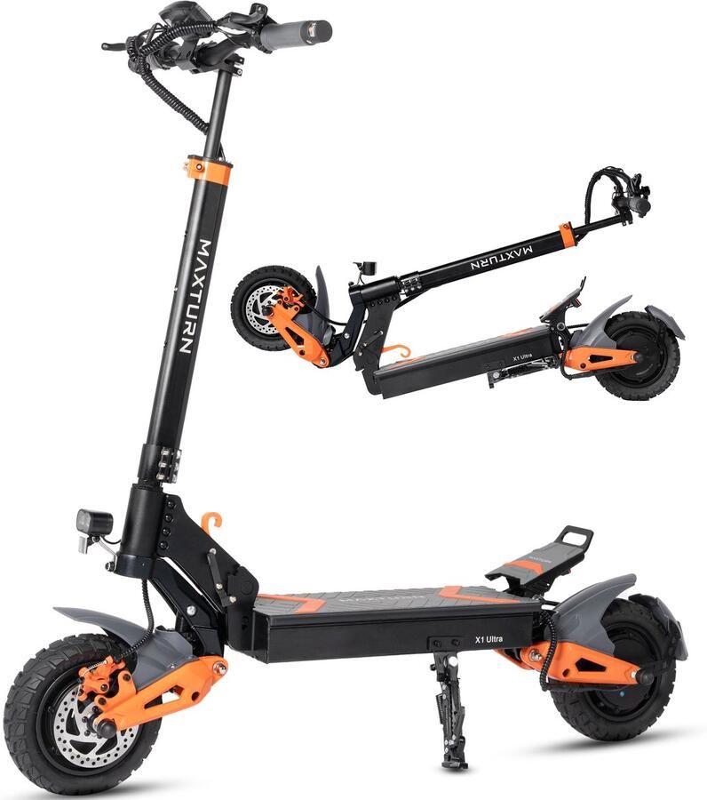 MAXTURN X1 Ultra Elektrische Step 48V 20.8Ah 999Wh batterij 75km Bereik 500W Motor Maximale snelheid 25 km u 10 Inch Tubeless Banden Hydraulische Vering Opvouwbaar LED-Display Oranje Zwart