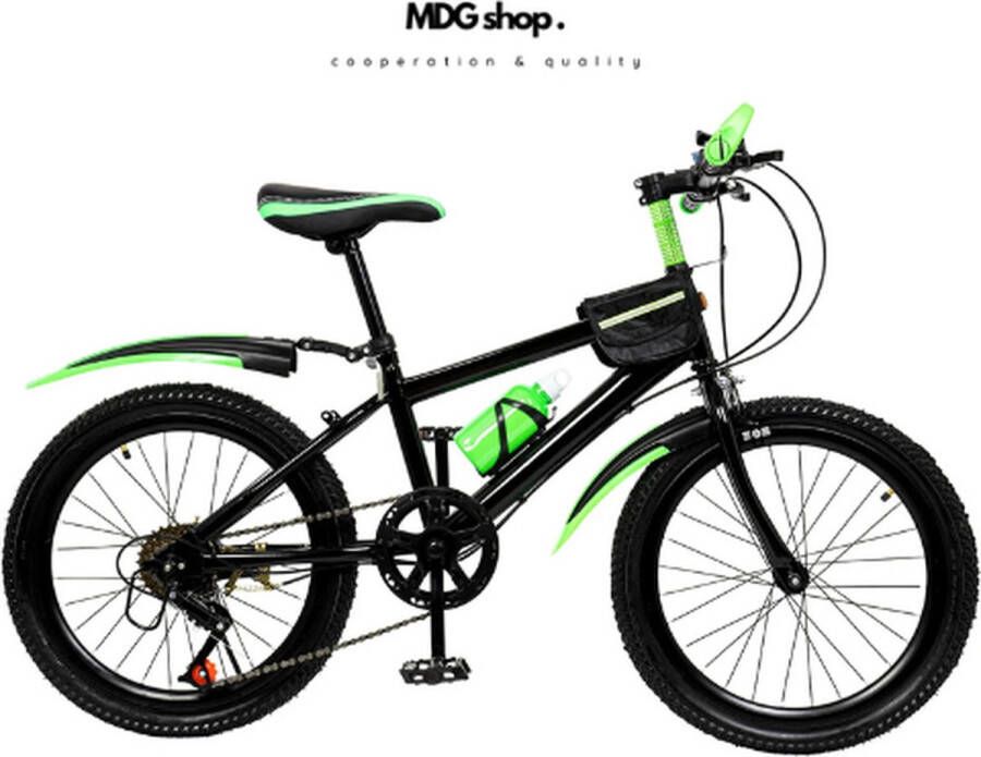 MDG shop Mountainbike kinderen Mountainbike kids Mountainbike 20 inch 7 Snelheden Dubbele remschijf Koolstofstaal Zwart Groen