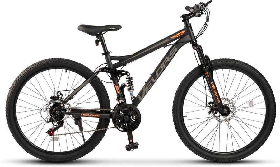 Merax 26 Inch Fully Mountainbike 21 Shi o Versnellingen Dubbele Schijfrem Dubbelwandige Velgen 85% Voorgemonteerd Zwart met Grijs en Oranje