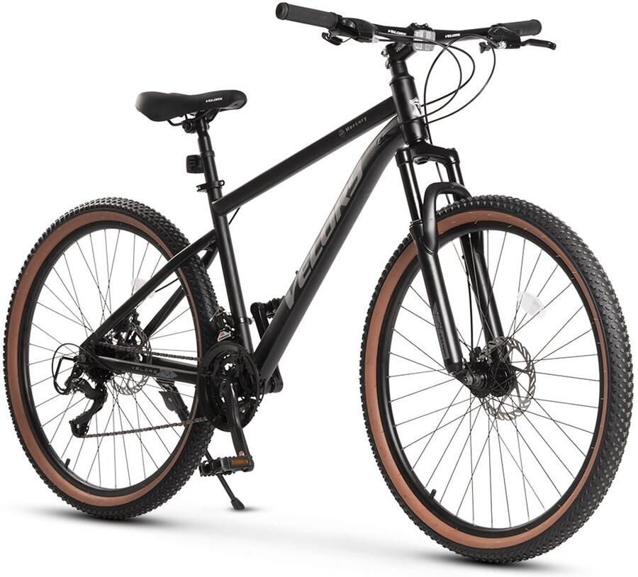 Merax Velors 27.5 Inch Mountainbike 21 Versnellingen Dubbele Schijfrem 100mm Voorvering Dubbelwandige Velgen Fiets voor Volwassenen 160-175 cm Zwart Grijs 85 Procent Voorgemonteerd