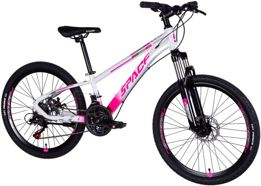 Mercury – Kinderfiets – 24 inch – 21 versnellingen – Schijfremmen – 130-160 cm – Wit Roze – Meisje