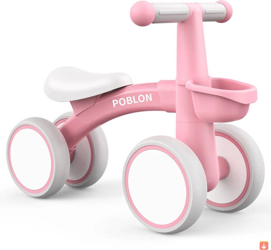 MERKL0S Kinderfiets zonder pedalen Loopfiets voor 1-2 jaar Verstelbaar zadel 4 wielen Indoor & Outdoor Met dje