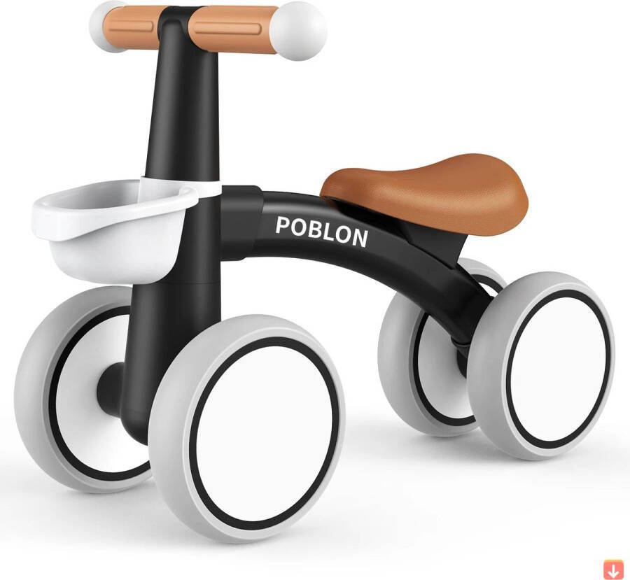 MERKL0S Kinderfiets zonder pedalen Loopfiets voor 1-2 jaar Verstelbaar zadel 4 wielen Indoor & Outdoor Met dje