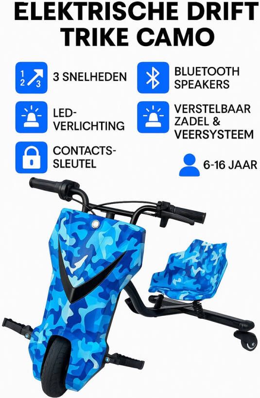 'merkloos'' Elektrische Drift Trike voor Kinderen – Spider Look LED Wielen Bluetooth Speaker 3 Snelheden 6–16 Jaar - Foto 2
