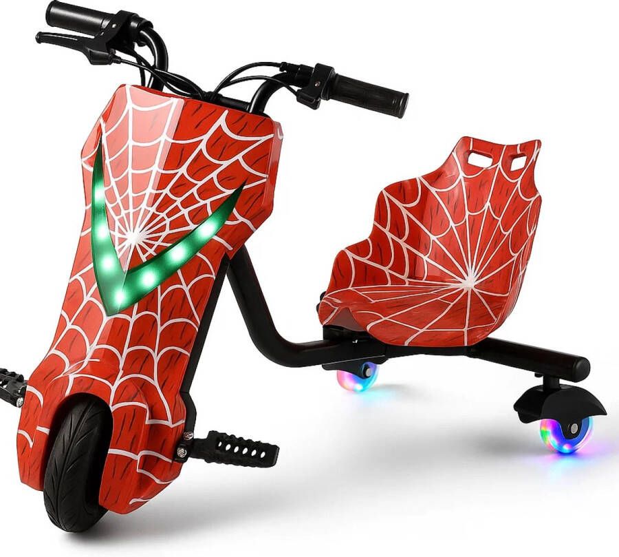 'merkloos'' Elektrische Drift Trike voor Kinderen – Spider Look LED Wielen Bluetooth Speaker 3 Snelheden 6–16 Jaar