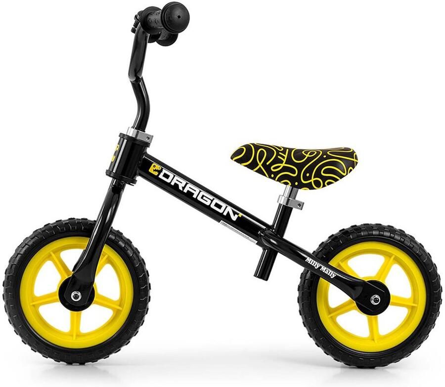 Milly Mally Dragon loopfiets zwart 10 inch Kinderloopfiets