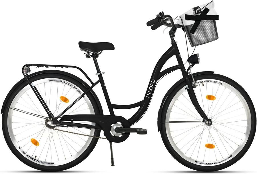 Milord dames stadsfiets 28 inch 3 versnellingen zwart frame met metalen mand
