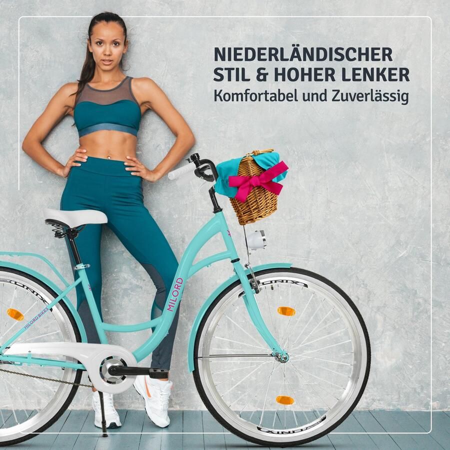 Milord damesfiets 26 inch stadsfiets met rieten mand