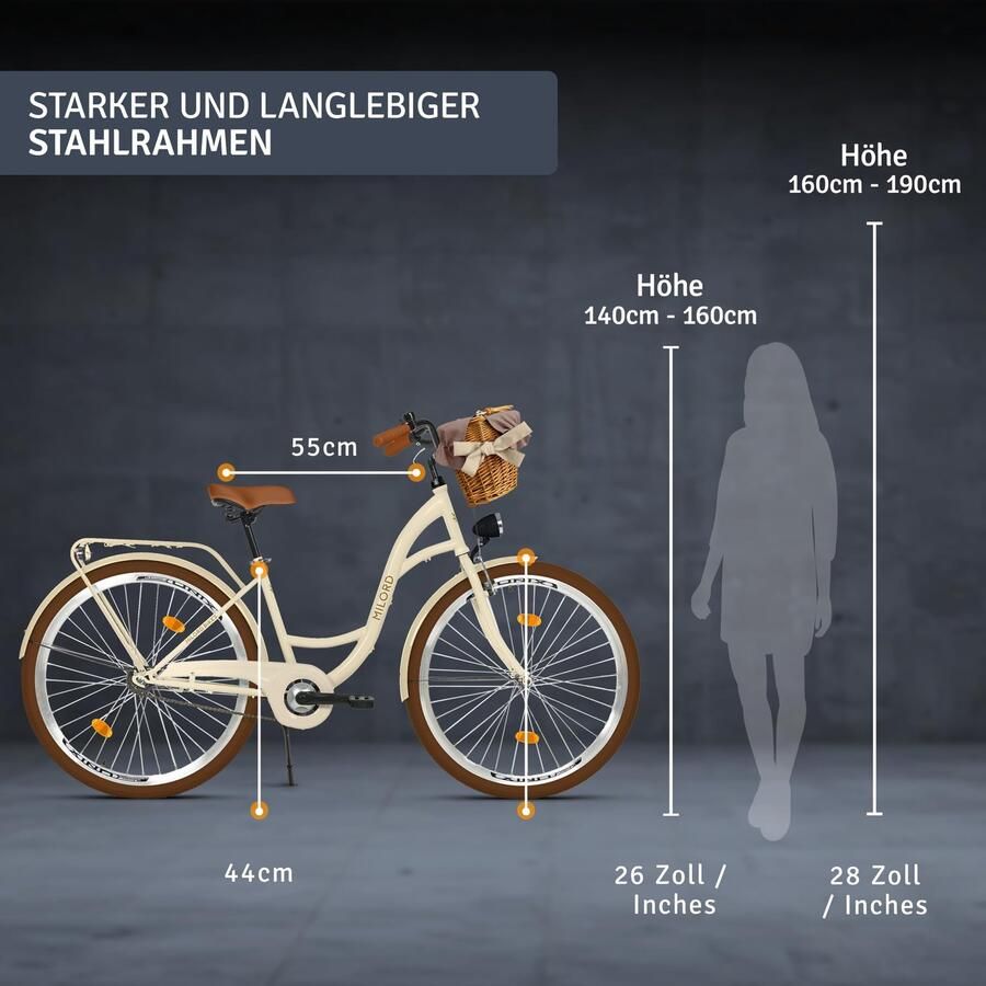 Milord damesfiets met rieten mand 28 inch 1 versnelling crèmekleurig frame - Foto 1