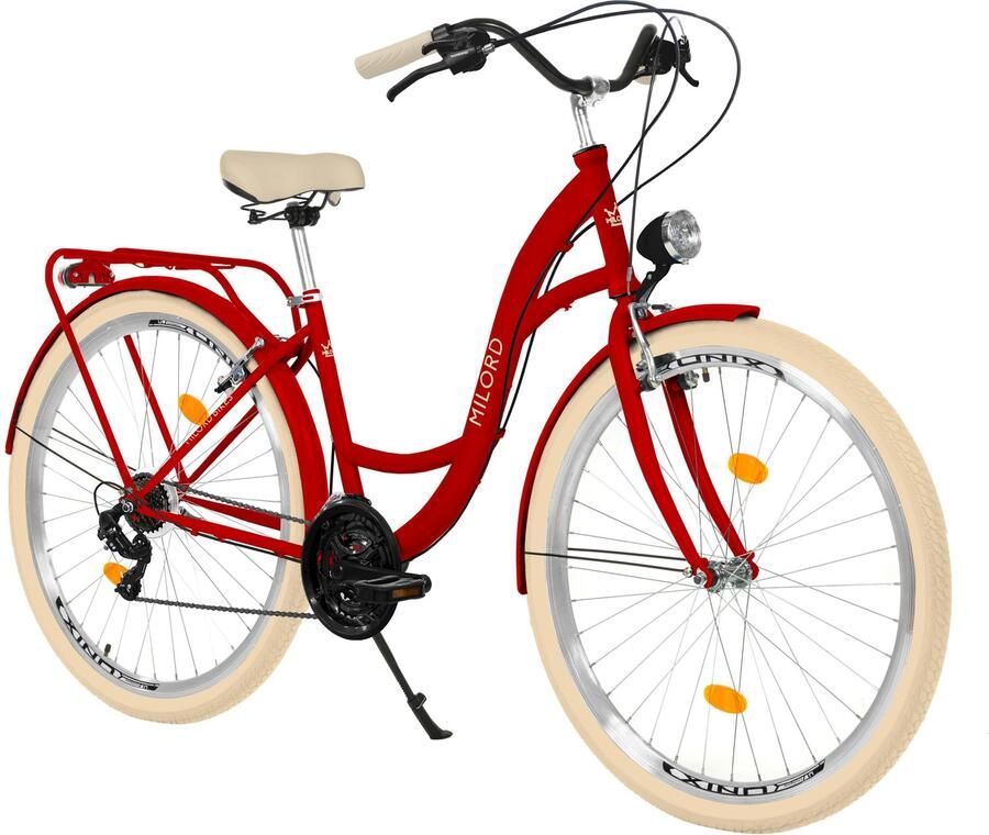 Milord damesfiets stadsfiets 26 inch 21 versnellingen rood frame met metalen mand - Foto 1
