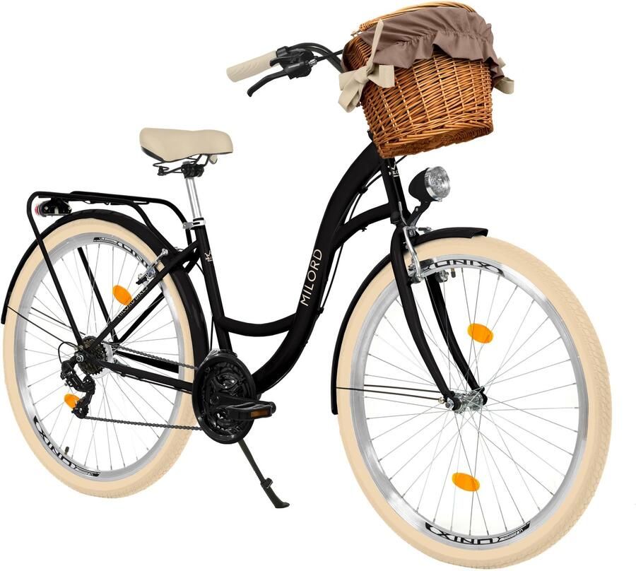 Milord damesfiets stadsfiets 26 inch 21 versnellingen zwart frame