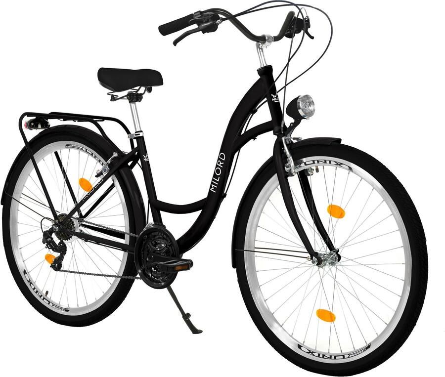 Milord damesfiets stadsfiets 26 inch 21 versnellingen zwart frame met metalen mand