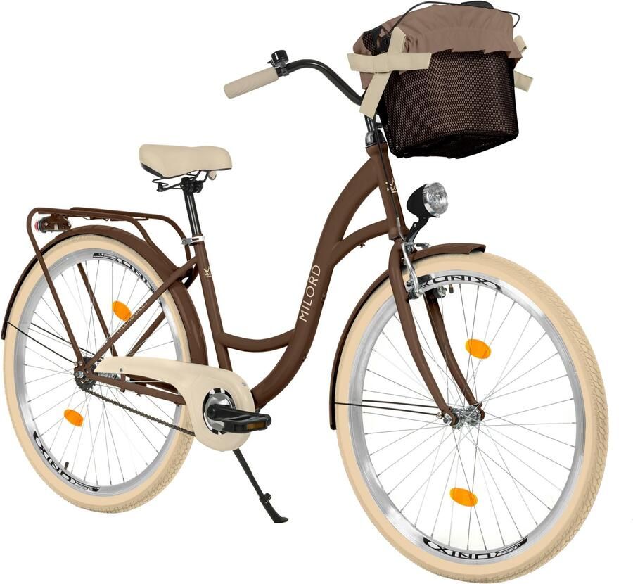 Milord damesfiets stadsfiets 26 inch met 1 versnelling bruin rieten mand