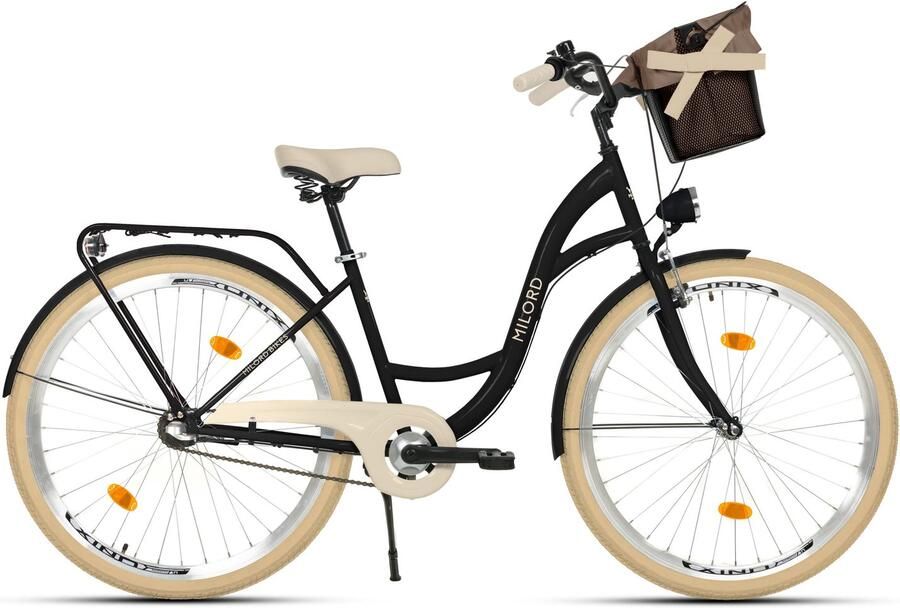 Milord damesfiets stadsfiets 28 inch 3 versnellingen zwart frame metalen mand - Foto 1