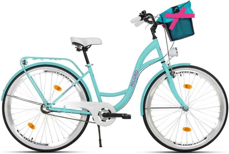 Milord dames stadsfiets 28 inch 3 versnellingen blauw frame metalen mand