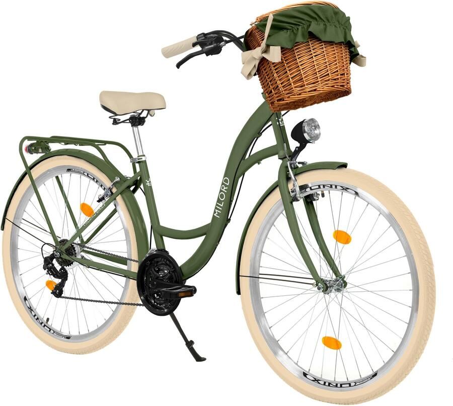 Milord damesfiets stadsfiets 28 inch 21 versnellingen crème frame