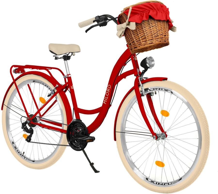 Milord damesfiets stadsfiets 28 inch 21 versnellingen rood frame