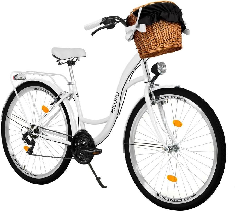 Milord damesfiets stadsfiets 28 inch 21 versnellingen wit frame