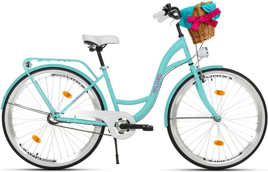 Milord damesfiets stadsfiets 28 inch 3 versnellingen blauw frame rieten mand