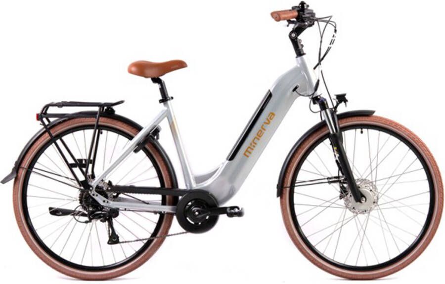 Minerva E-Power Elektrische Stadsfiets 28 Inch 50 cm Damesfiets 8 Versnellingen Hydraulische Schijfrem Zilver