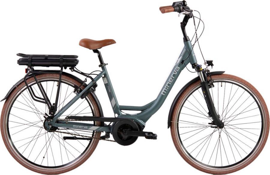 Minerva E-Power Elektrische Stadsfiets 28 Inch Middenmotor E-bike 49 cm Damesfiets 8 Versnellingen V-Brakes Matgroen