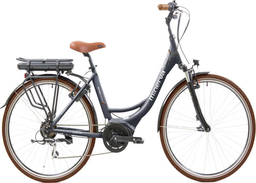 Minerva E-Power Elektrische Stadsfiets 28 Inch Middenmotor E-bike 49 cm Damesfiets 9 Versnellingen V-Brakes Zwart