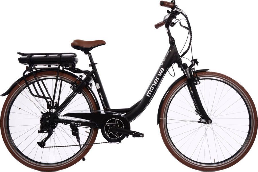 Minerva Estrel Elektrische Fiets 28 Inch E-bike 28 Inch Middenmotor Damesfiets 49 cm 9 Versnellingen V-Brakes Zwart