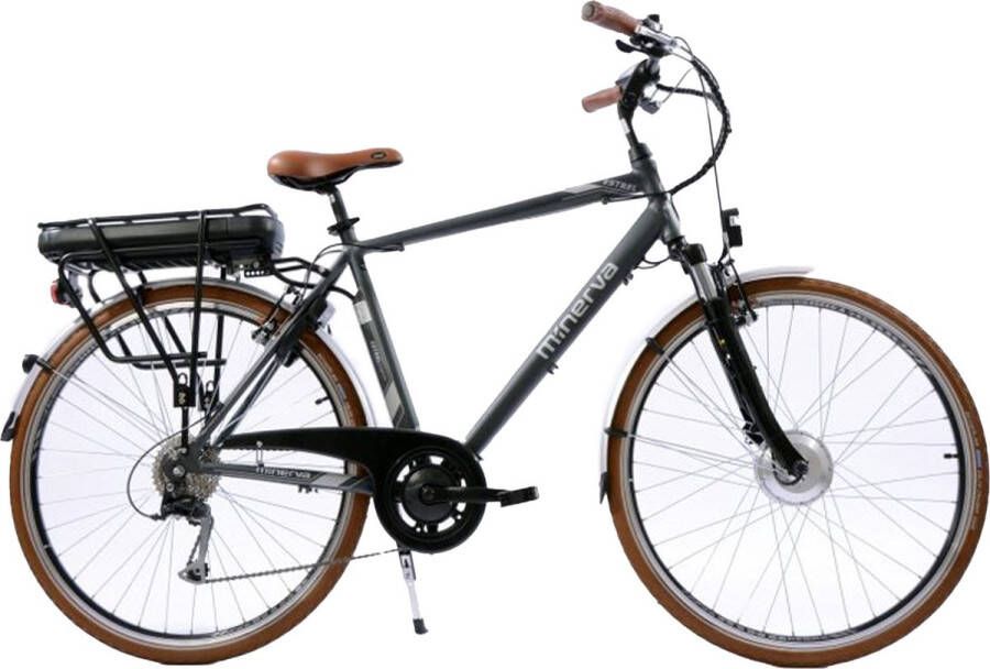 Minerva Estrel Elektrische Fiets 28 Inch E-bike 53 cm Elektrische Stadsfiets Heren 9 Versnellingen V-Brakes Antraciet