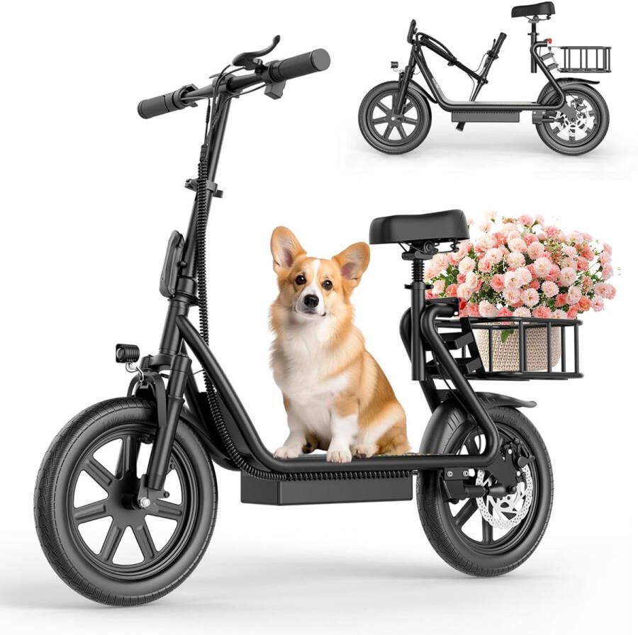 Minicee elektrische scooter met zitplaats voor volwassenen 350 750W Peak Motor Max 19 27 49 Miles Ranges Topsnelheid 19 22 mph Opvouwbare E-Scooter voor huisdieren en vracht Enkel rem Dubbele vering