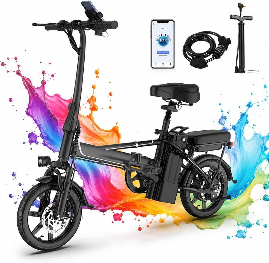 Minicee 14''Opvouwbare Elektrische Fiets 500W Borstelloze Motor 48V 10 4Ah Lithium‑ion Accu Mini E‑fiets met Twee Zitplaatsen voor Volwassenen