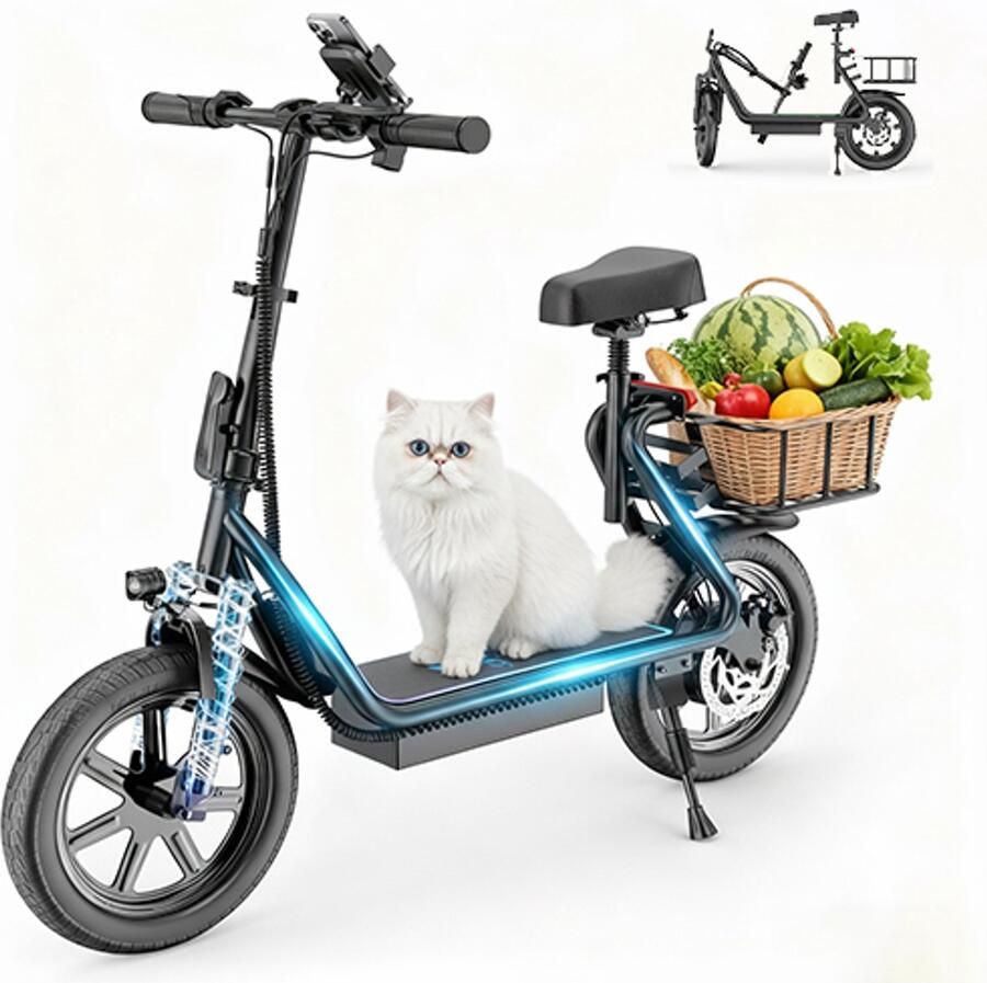 Minicee elektrische step voor volwassenen opvouwbare e-step voor volwassenen 500W motor 22 km u snelheid 30 km bereik 14 inch banden elektrische step met zitting enkel remsysteem