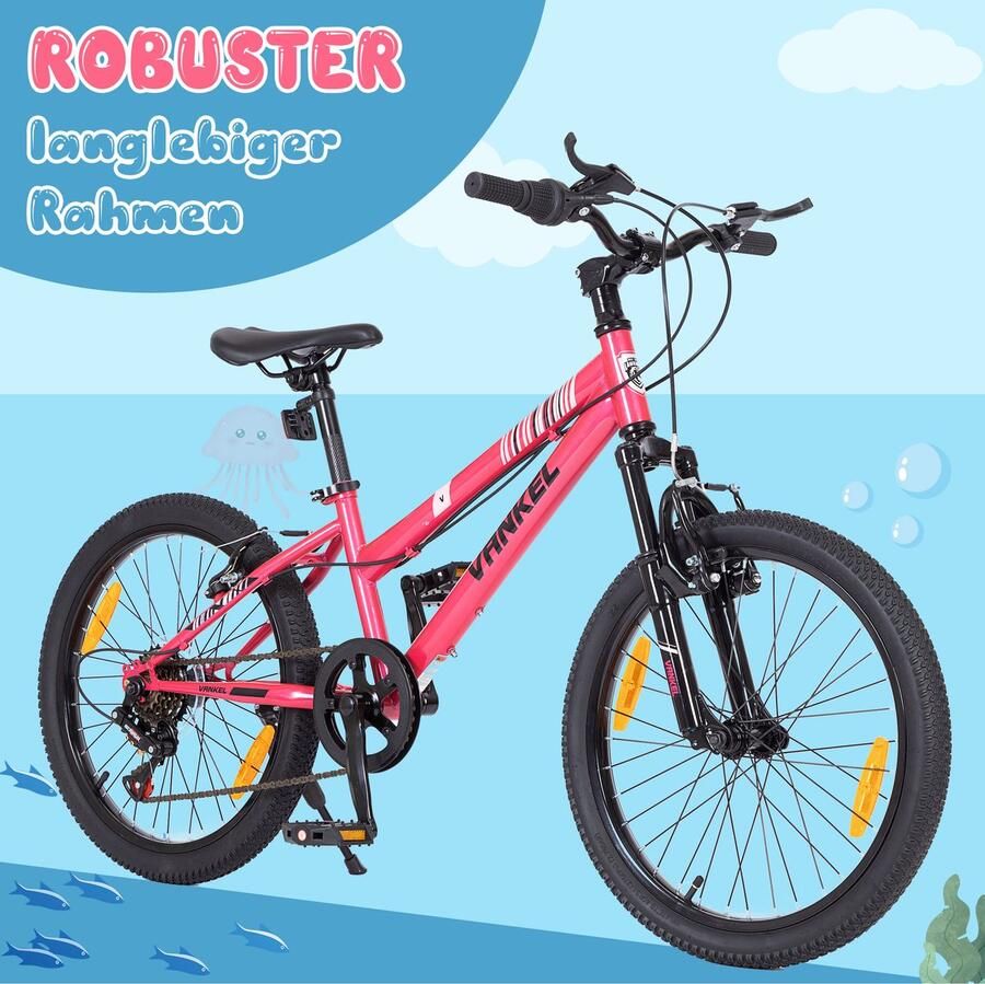 MIVRAY Kinderfiets – 20 Inch Mountainbike Met 6 Versnellingen – Stalen Frame – Roze – Met V-Brakes en Lage Instap Voor Kinderen