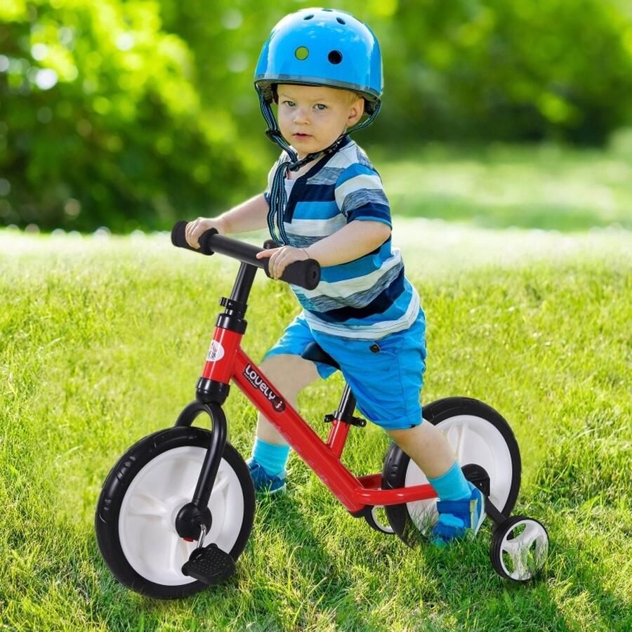 MODFU Kinderfiets Met Pedalen En Zijwieltjes Verstelbaar Zadel Metaal Rood