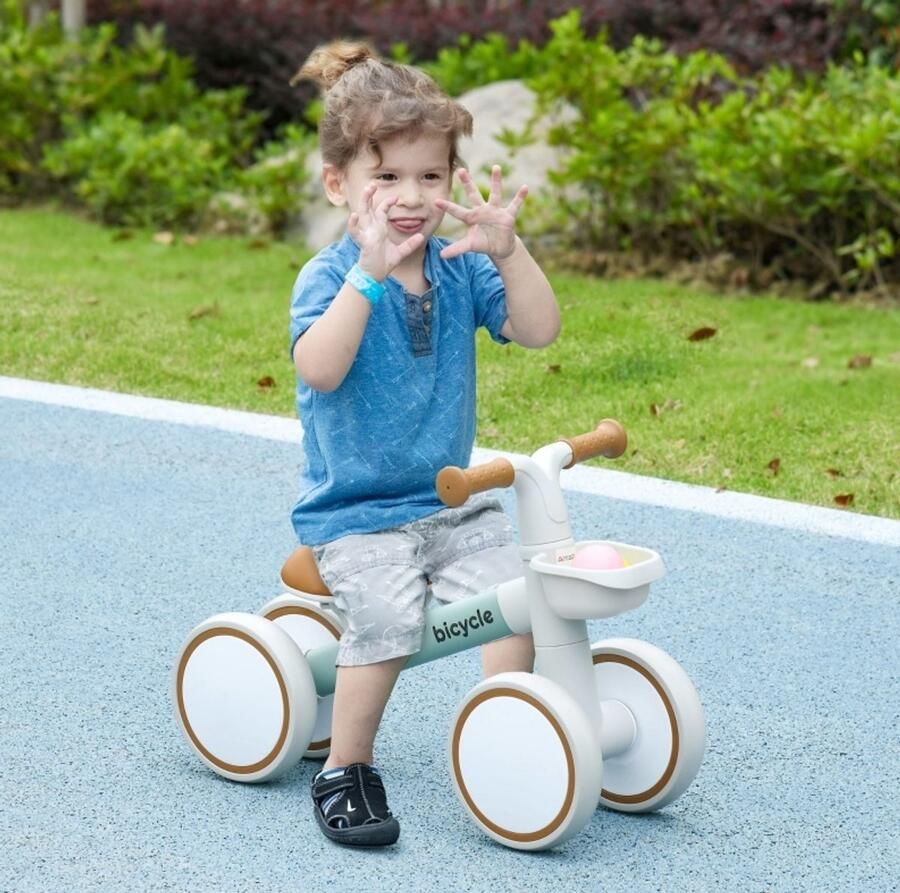 MODFU Loopfiets Verstelbaar Zadel Fluisterwielen Wit Groen 56 Cm