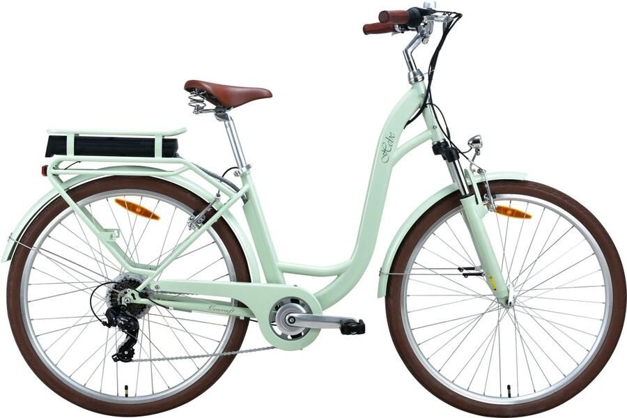 Mooierwonen.nu Elektrische fiets dames meisjes groen 28 inch 46cm frame 7 versnellingen 360 Wh accu