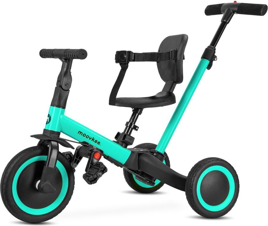Moovkee. Driewieler met stuur 6in1 blauw loopfiets vanaf 1 jaar kinderfiets vanaf 1 jaar