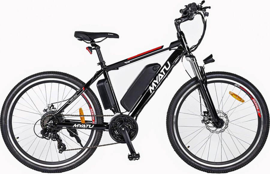 Myatu E-Bike 26-inch e-bike voor vrouwen en mannen mountainbike elektrische fiets met 36V 12.5AH accu en Shimano 21 versnellingen 21 versnellingen derailleur 250 W-Zwart en Rood