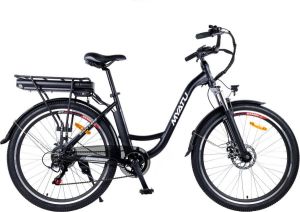 Myatu E-Bike voor en Lage Instap met 45 cm Aluminium Frame 6 versnellingen 250 Wh Afneembare Lithium Batterij 40-80 km Range Trekking Ebike met 1.95 x 26 Inch Wiel (Zwart Urban)