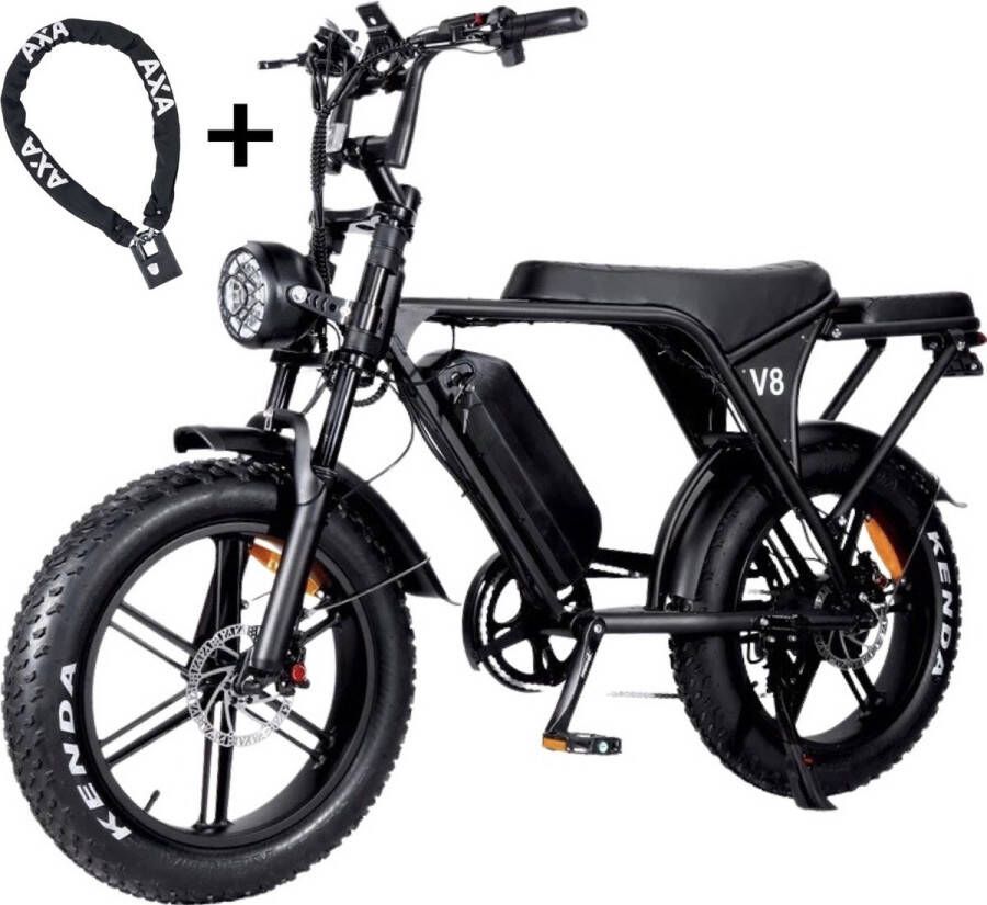 Ninryde V8 PRO Fatbike Elektrische Fiets Hydraulische Rem 250W 15Ah Zwart Incl. Alarm met afstandsbediening Achterzitje