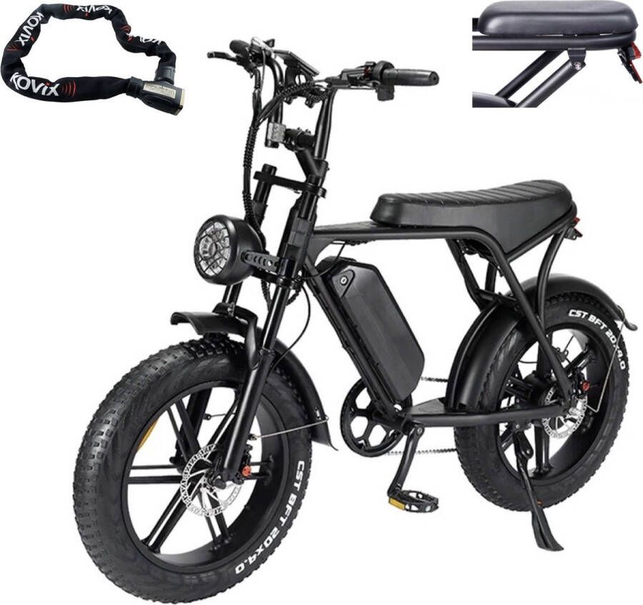 Ninryde V8 PRO Hydraulische rem model Fatbike Elektrische Fiets E Bike 250W 15Ah Zwart Incl. Alarmslot Bagagerek
