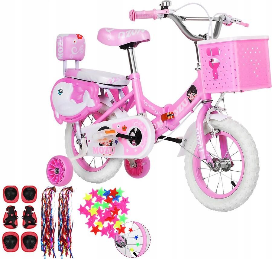 No Meisjesfiets 12 inch Roze Met Mandje & Zijwieltjes Inklapbaar Vanaf 3 Jaar