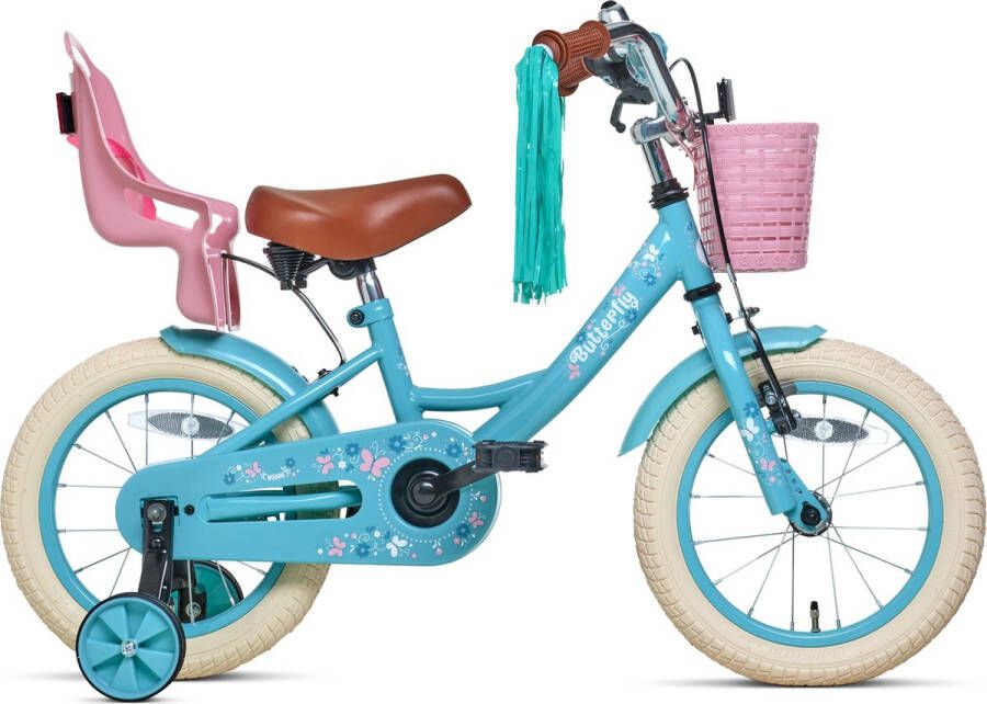 Nogan Butterfly Kinderfiets Meisjesfiets 14 inch Turquoise