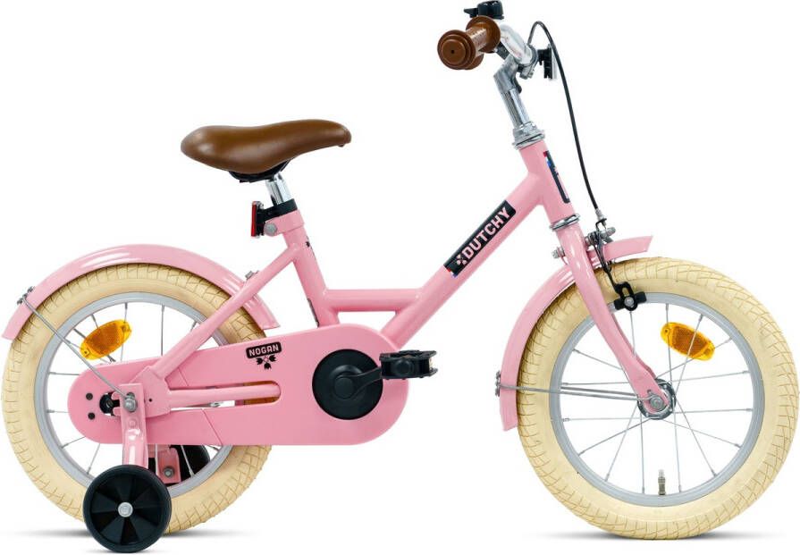 Nogan Dutchy Kinderfiets 14 Inch Met Zijwieltjes Verstelbaar Stuur & Zadel Terugtraprem & V-Brake Glans Roze