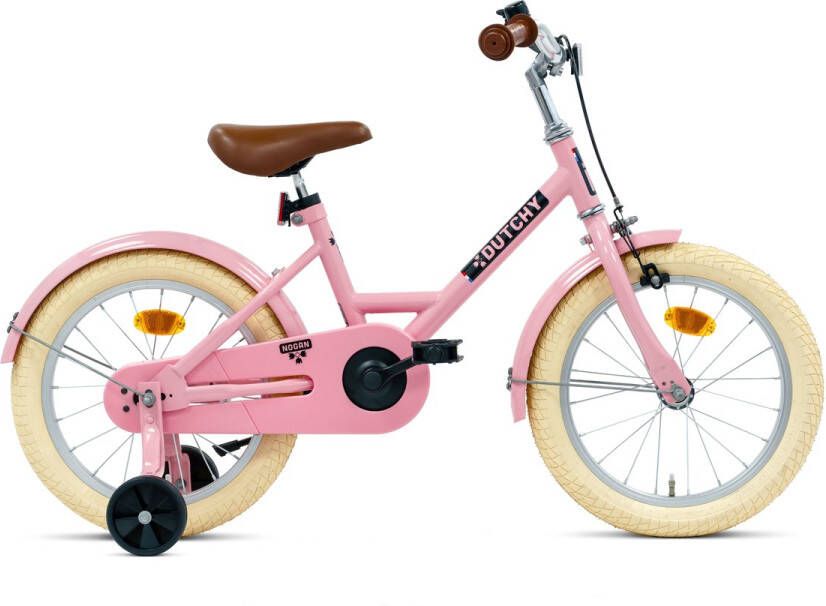 Nogan Dutchy Kinderfiets 16 Inch Met Zijwieltjes Verstelbaar Stuur & Zadel Terugtraprem & V-Brake Glans Roze