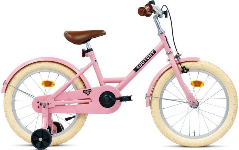Nogan Dutchy Kinderfiets 18 Inch Met Zijwieltjes Verstelbaar Stuur & Zadel Terugtraprem & V-Brake Glans Roze
