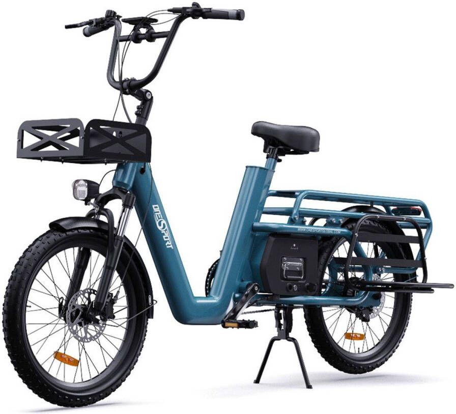 OneSport Elektrische Fiets OT01 E-Cargo Bike 1300Wh 27Ah Accu 100 km Bereik Shi o Derailleur- Hydraulische Schijfrem 20x2.6 Inch Banden Aluminium Frame Draagvermogen tot 150 kg Elektrische Transportfiets blauw