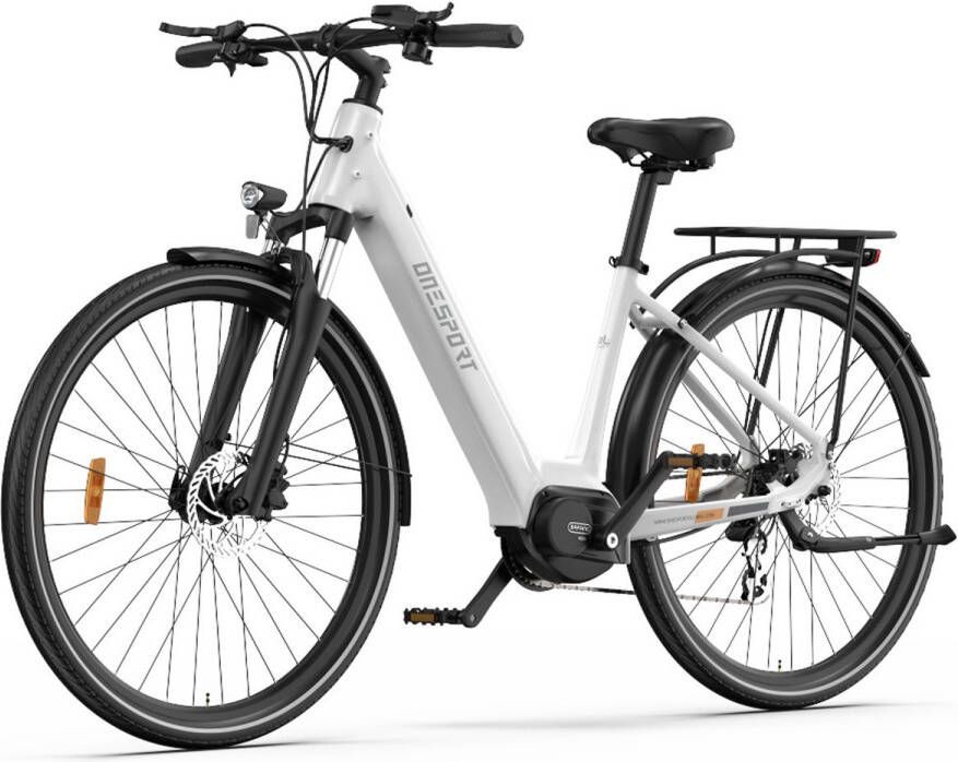 OneSport Elektrische Fiets OT07 250W Middenmotor 36V 10.4Ah Verwijderbare Accu -90 km Actieradius Hydraulische Schijfrem Shi o 7 Versnellingen Aluminium Frame Elektrische Stadsfiets Wit